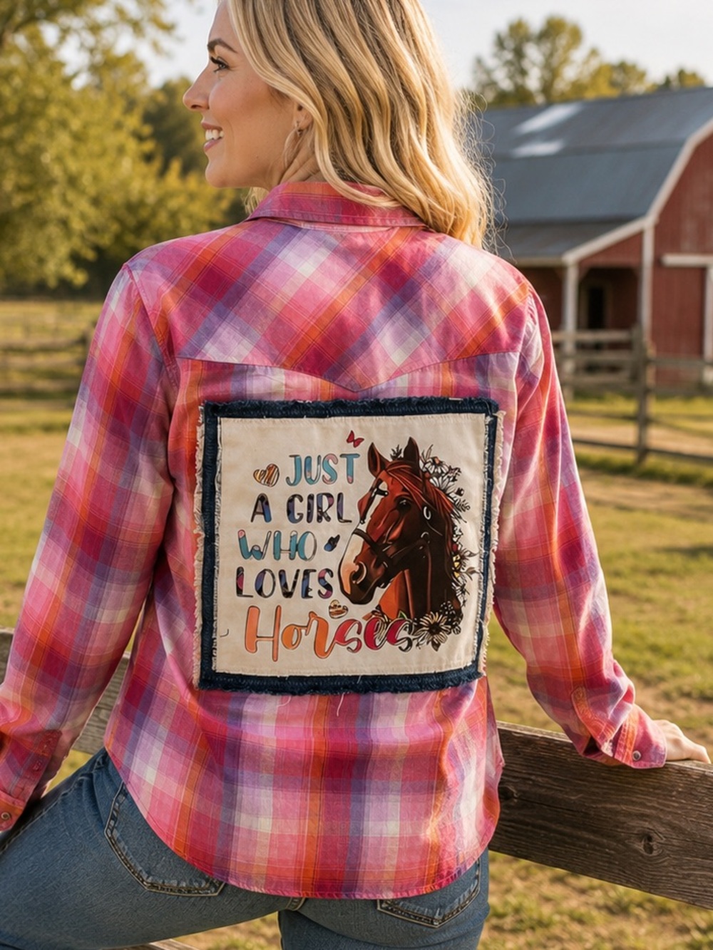 Upcycled Horse Shirt. Just a Girl Who Loves Horses. Large. Handcrafted.